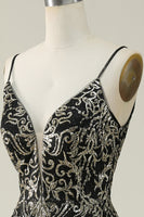 Load image into Gallery viewer, Sparkly Spaghetti Straps Black Golden Long Formal Dress with Bronzing