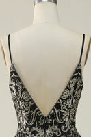 Load image into Gallery viewer, Sparkly Spaghetti Straps Black Golden Long Formal Dress with Bronzing