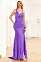 Load image into Gallery viewer, Purple Wedding Guest Dress with Slit