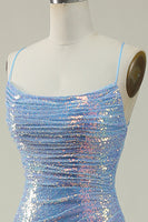 Load image into Gallery viewer, Lace-Up Back Sparkly Sequins Blue Long Formal Dress with Slit