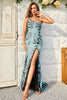 Load image into Gallery viewer, One Shoulder Sparkly Green Sequins Long Formal Dress with Slit