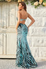 Load image into Gallery viewer, One Shoulder Sparkly Green Sequins Long Formal Dress with Slit