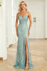 Load image into Gallery viewer, Spaghetti Straps Sparkly Sequins Green Long Formal Dress with Slit