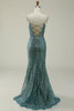 Load image into Gallery viewer, Sparkly Spaghetti Straps Sequins Green Long Formal Dress with Slit