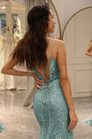 Load image into Gallery viewer, Green Mermaid Long Appliqued Formal Dress With Slit