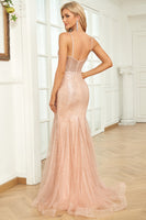 Load image into Gallery viewer, Glitter Mermaid Spaghetti Straps Blush Corset Formal Dress