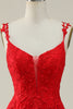 Load image into Gallery viewer, Tulle Spaghetti Straps Dark Green Long Formal Dress with Appliques