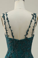 Load image into Gallery viewer, Tulle Spaghetti Straps Dark Green Long Formal Dress with Appliques