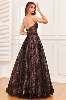 Black Strapless A Line Long Formal Dress with Beading