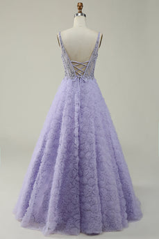 V-Neck Purple Long Formal Dress with Beading