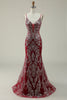 Load image into Gallery viewer, Mermaid Spaghetti Straps Sequins Burgundy Long Formal Dress with Bronzing