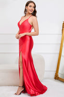 Load image into Gallery viewer, Mermaid Backless Red Long Formal Dress with Slit