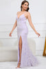 Load image into Gallery viewer, V-Neck Sparkly Mermaid Sequins Purple Long Formal Dress with Slit