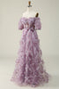 Load image into Gallery viewer, Off The Shoulder Tulle Printed Purple Long Formal Dress