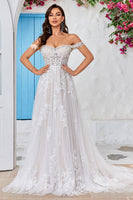 Load image into Gallery viewer, Ivory Detachable Off the Shoulder Corset Tulle Wedding Dress