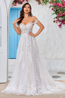 Load image into Gallery viewer, Ivory Detachable Off the Shoulder Corset Tulle Wedding Dress