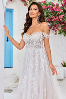 Load image into Gallery viewer, Ivory Detachable Off the Shoulder Corset Tulle Wedding Dress