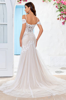 Mermaid Ivory and Champagne Wedding Dress with Appliques